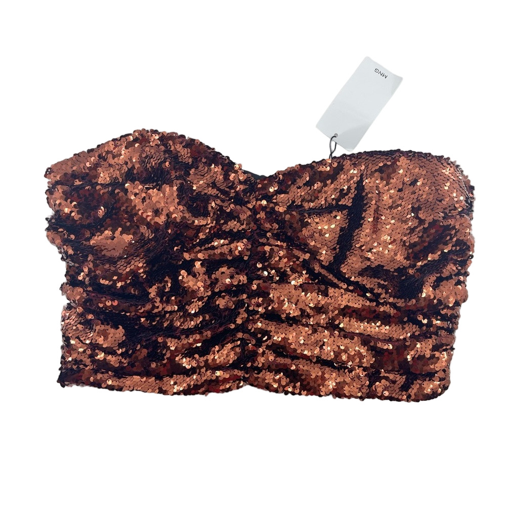 NWT MNG Brown Sequin Cropped Tube Top Medium